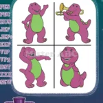 Barney The Purple Dinosaur Various Poses Waving And Playing Trumpet Clip - Filled Embroidery Design - Instant Download