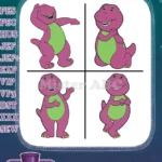 Barney The Friendly Dinosaur Dancing Waving And Posing Character Collection - Filled Embroidery Design - Instant Download