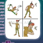 Peter Pan In Flight - Dynamic Flying Poses Sprinkling Fairy Dust - Neverland Sky Adventure - Filled Embroidery Design - Instant Download