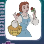 Beautiful Belle Holding Red Rose and Basket Embroidery Designs - Instant Download