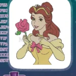 Enchanted Princess Belle holding a beautiful rose embroidery designs - Instant Download