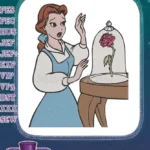 Worried Belle with Enchanted Rose under Glass Dome embroidery designs - Instant Download