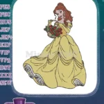 Beautiful Princess Belle Yellow Gown Red Roses Embroidery Designs - Instant Download