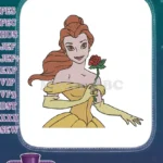 Beauty and the Beast Belle princess embroidery designs with red rose - Instant Download