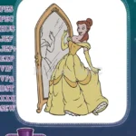Elegant Princess Belle Yellow Gown Mirror Reflection Embroidery Designs - Instant Download