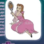 Belle holding magic mirror with Beast reflection embroidery designs - Instant Download