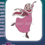Winter princess ice skating in pink dress red cloak embroidery designs - Instant Download