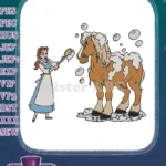 Princess Belle giving her horse a refreshing bubbly bath embroidery designs - Instant Download