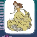 Elegant Princess Belle Yellow Ball Gown Embroidery Designs - Instant Download