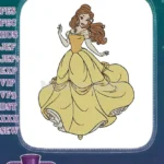 Smiling Princess Belle in Yellow Ball Gown Embroidery Designs - Instant Download