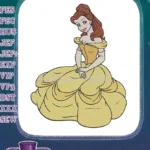 Elegant Disney Princess Belle Yellow Ball Gown Embroidery Designs - Instant Download