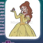 Smiling Princess Belle Holding Elegant Crowned Cupcake Embroidery Designs - Instant Download