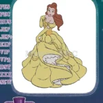 Elegant Disney Princess Belle Yellow Gown Embroidery Designs - Instant Download