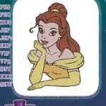 Disney Princess Belle yellow gown thoughtful pose embroidery designs - Instant Download