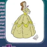 Belle singing with letter yellow gown Disney princess embroidery designs - Instant Download