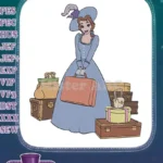 Belle Princess Traveling with Luggage Embroidery Designs - Instant Download