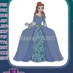 Beautiful Princess Belle Blue Gown Rose Embroidery Designs - Instant Download