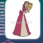Disney Princess Belle Pink Gown Holding Gift Box Embroidery Designs - Instant Download
