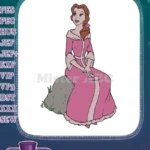 Disney Princess Belle pink dress sitting rock embroidery designs - Instant Download