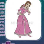 Beautiful Belle in pink dress contemplating fairy tale embroidery designs - Instant Download
