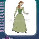 Elegant Princess in Green Gown Fairytale Character embroidery designs - Instant Download