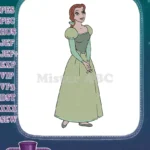Princess Belle in green dress classic cartoon character embroidery designs - Instant Download