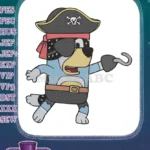 Bandit Heeler as a pirate with hook embroidery designs - Instant Download