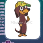 Snickers dachshund with cap giving thumbs up embroidery designs - Instant Download