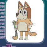 Bingo Heeler holding a field hockey stick embroidery designs - Instant Download