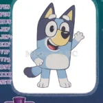 Happy Bluey Heeler waving hello cartoon embroidery designs - Instant Download